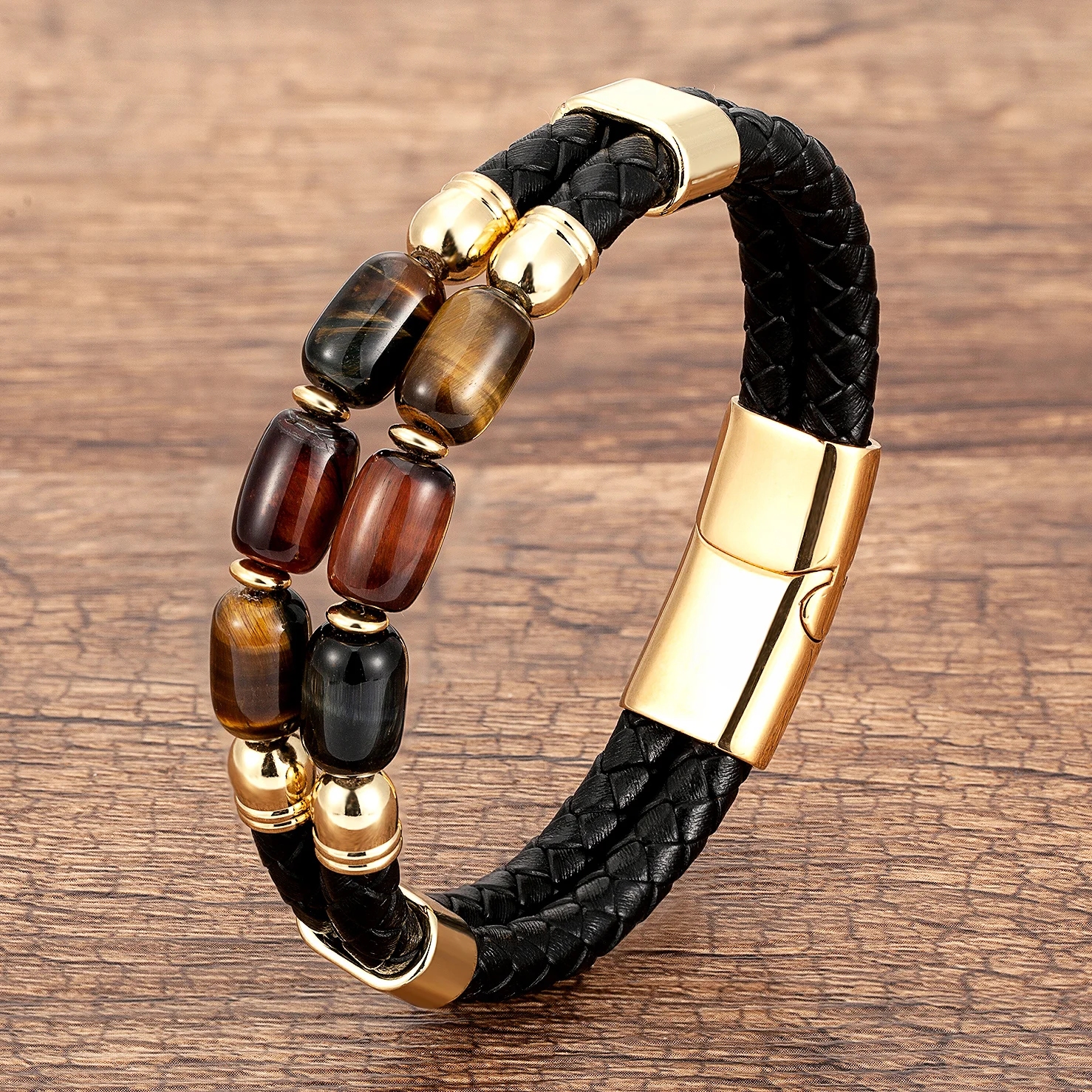 High Quality Natural Tiger Eye Bracelets For Men Multilayer Braided Leather Rope Women Bracelets Trendy Handmade Stone Jewelry