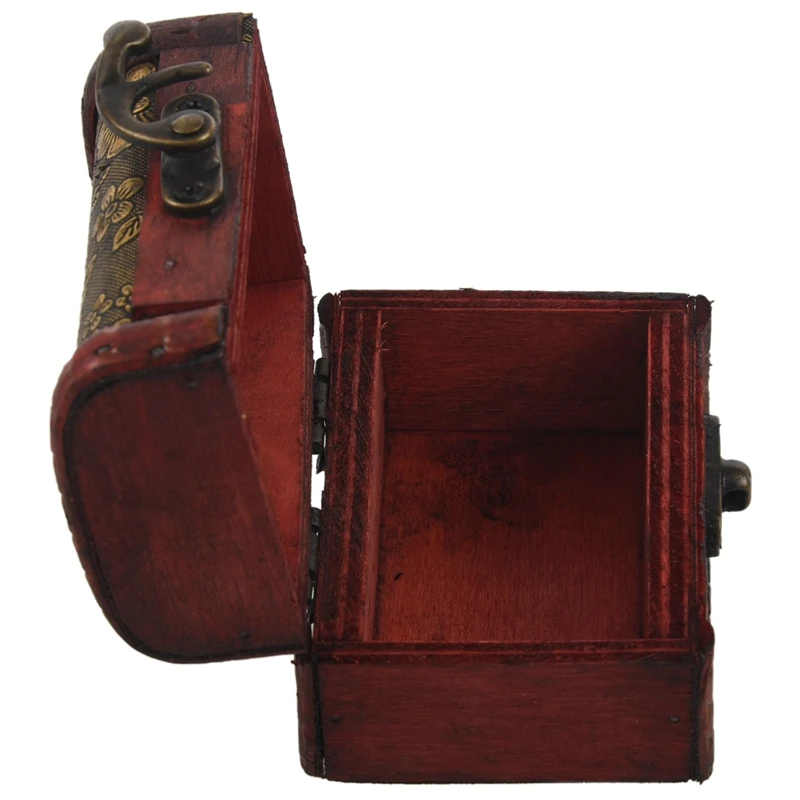 

Portable Retro Antique Style Jewelery Box in wood with Flower Relief, Red