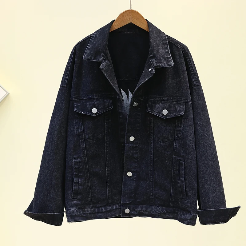 Женская джинсовая куртка с вышивкой журавль весенняя базовая винтажная короткая