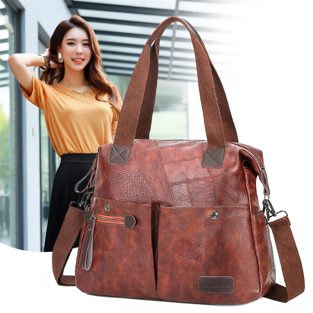 

Женская сумка-тоут через плечо, повседневная вместительная сумка-мессенджер с несколькими карманами, мягкая сумка кросс-боди для покупок