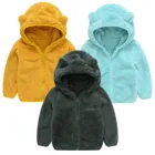 Однотонные плюшевые пальто; Детская одежда Для девочек; Милое флисовое плотное пальто с капюшоном на молнии с ушками; Зимняя теплая детская верхняя одежда; Куртка Для девочек
