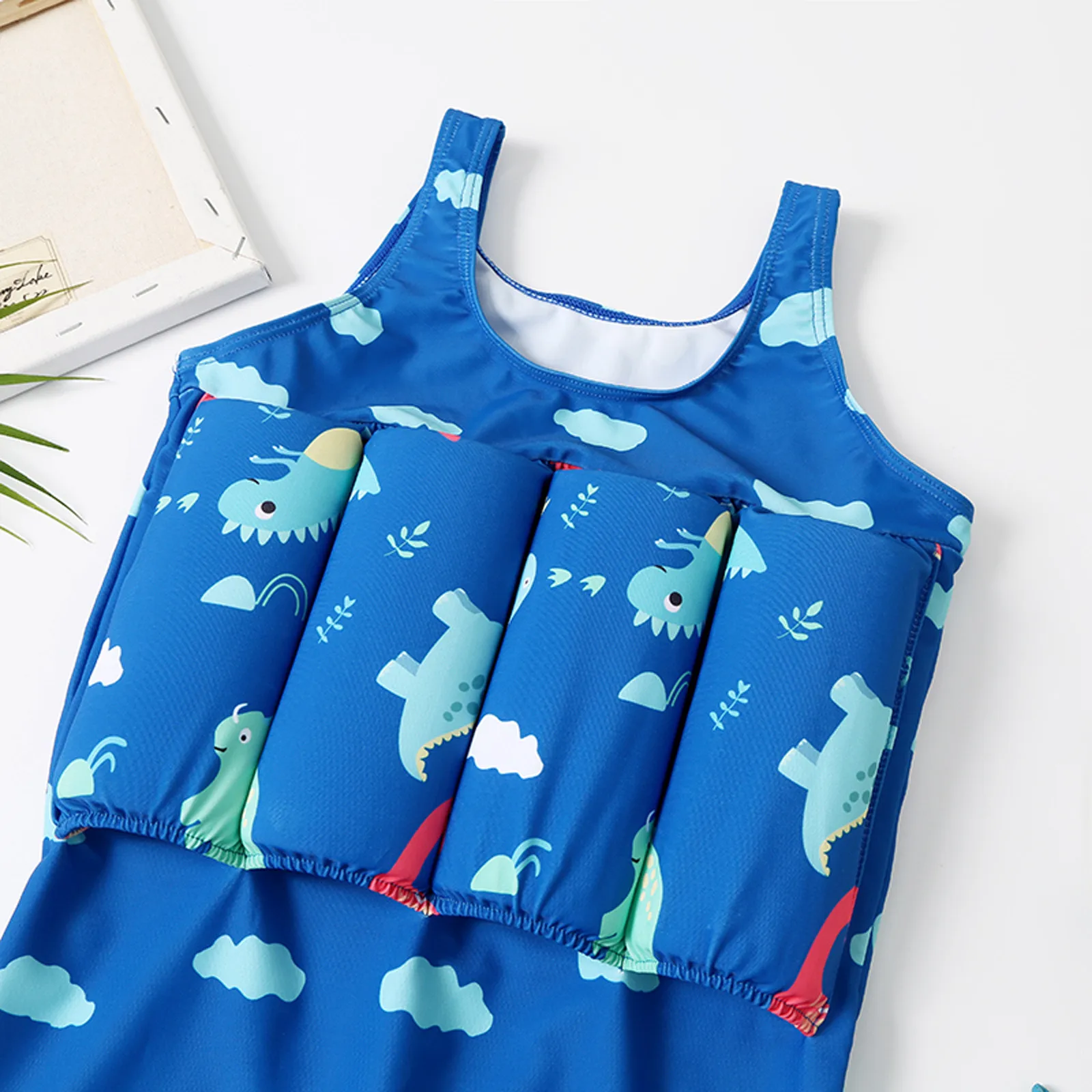 Детский раздельный купальник с мультяшным динозавром съемные плавучие палочки