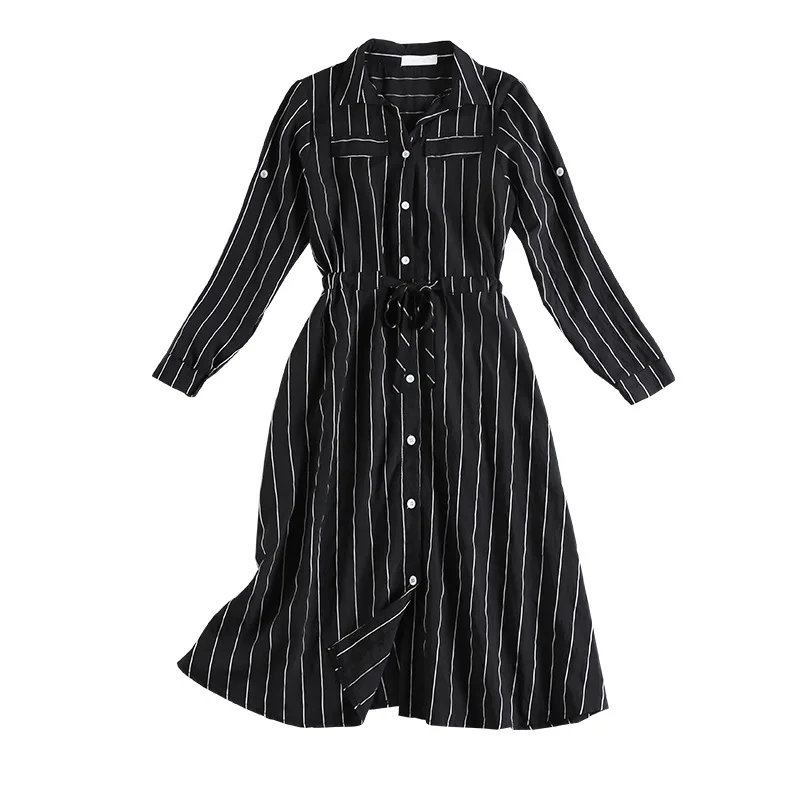 

Fat Younger Sister Mm2020 Season Stripe A Word Waist Thin Woman Chiffon Shirt Dress 10673