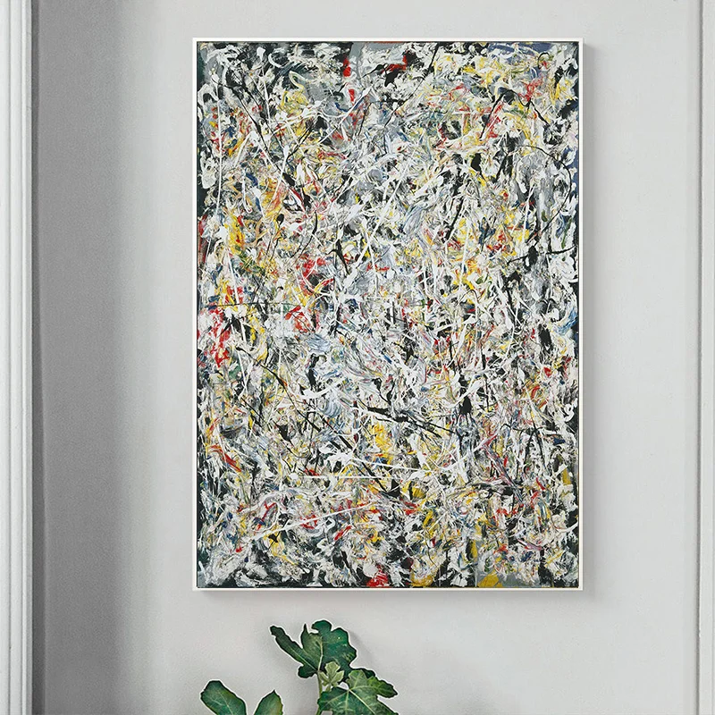 

Modern Jackson Pollock White Light Canvas Oil Painting World Famous Artwork Poster Wall Art Picture for Living Room