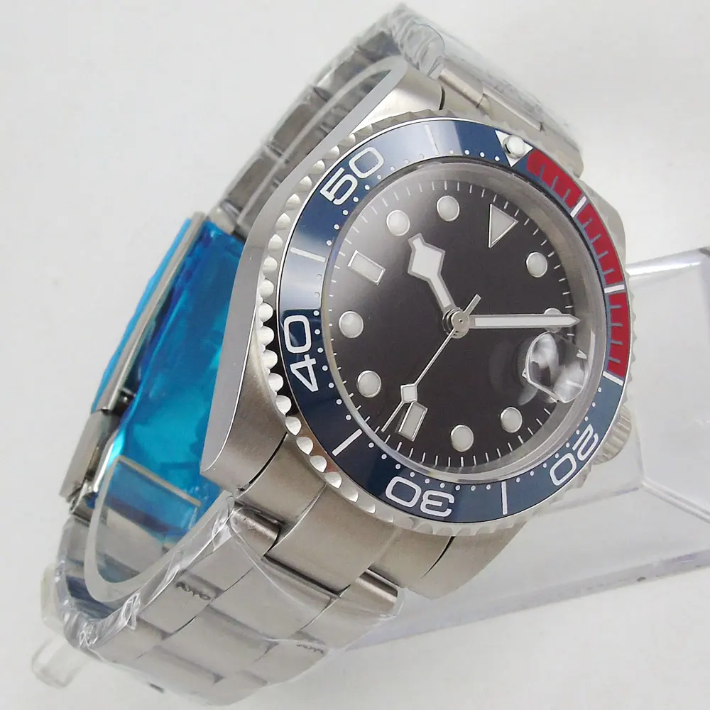 

40MM Sterile Dial Sapphire Glass Black Blue Red Ceramic Bezel Seeing Case Back NH35A MIYOTA 8215 Automatic Men's Wristwatch