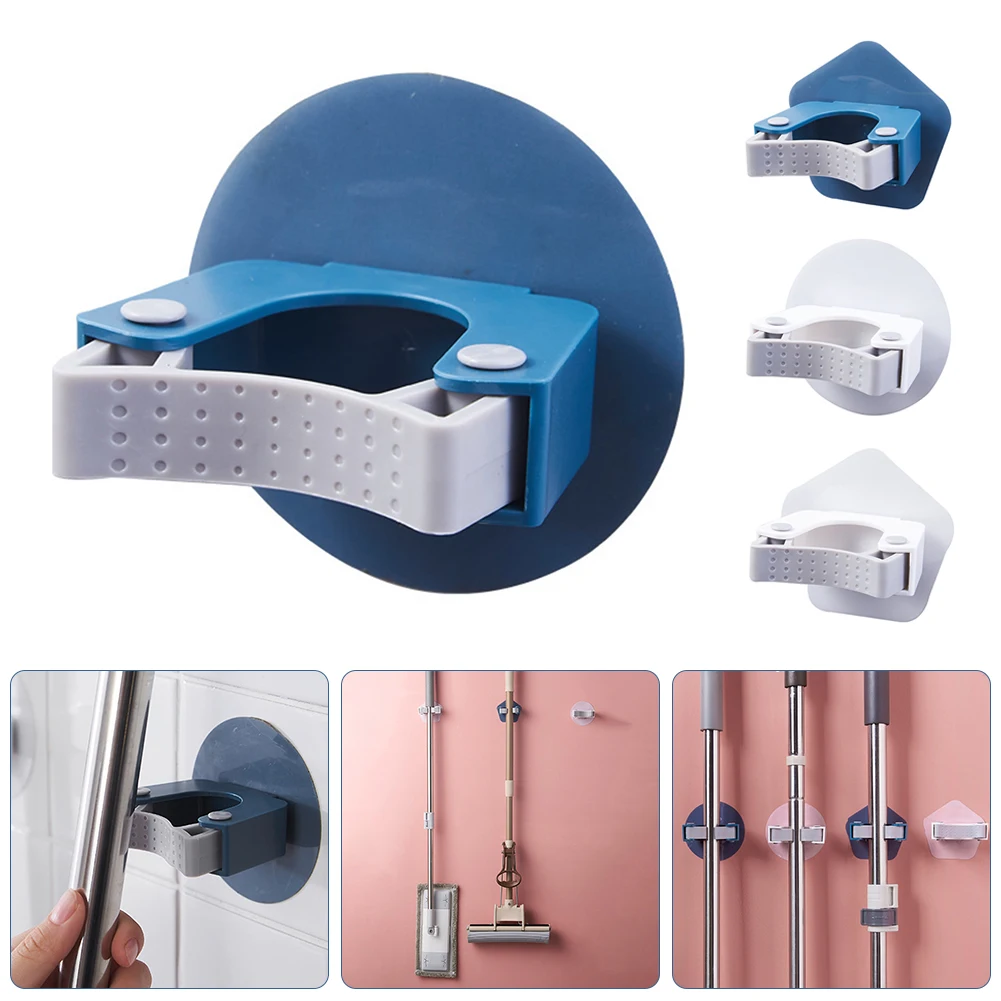 

QIMO Plastic Broom Holder Wall-Mounted Punch-Free Heavy Duty Mop Holder For Bathroom Laundry Room