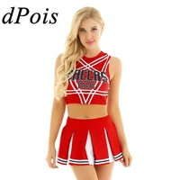 2pcs women adult cheerleading uniform cheerleader cosplay costume set cheer 666 printed sleeveless crop top mini pleated skirt