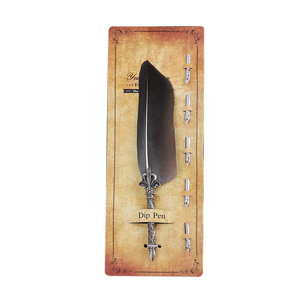 

English Calligraphy Retro Feather Dipping Pen Set Gift Home Box Decoration For Creative Can Be Writing Clothing Accessories H6U5