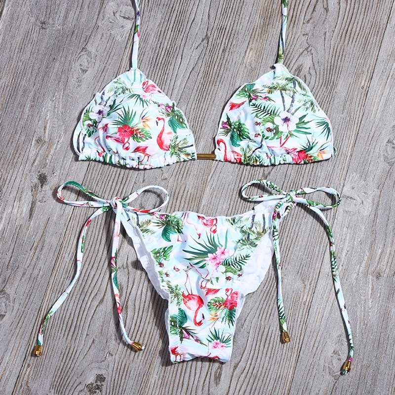 Женский Одноцветный комплект бикини с цветочным принтом сексуальный бандажный