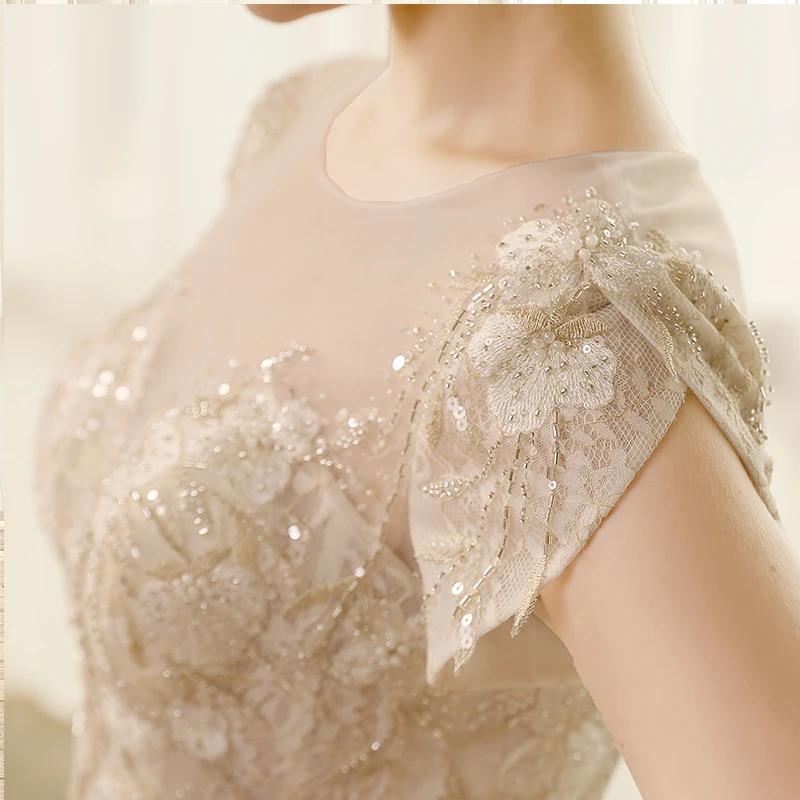 

SL8195 short sleeve wedding dress plus size lace crystal sequins bridal ball gown for women floor length wedding bridal dresses