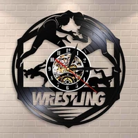 westlers grappling freestyle fight martial wall art wall clock watch wrestling combat sport vinyl record wall clock fighter gift