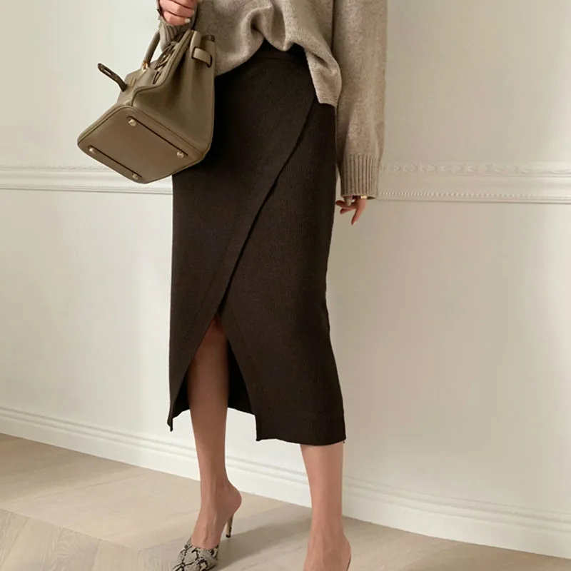 Mozuleva Осень Зима Толстая Женская трикотажная юбка высокая талия хип посылка