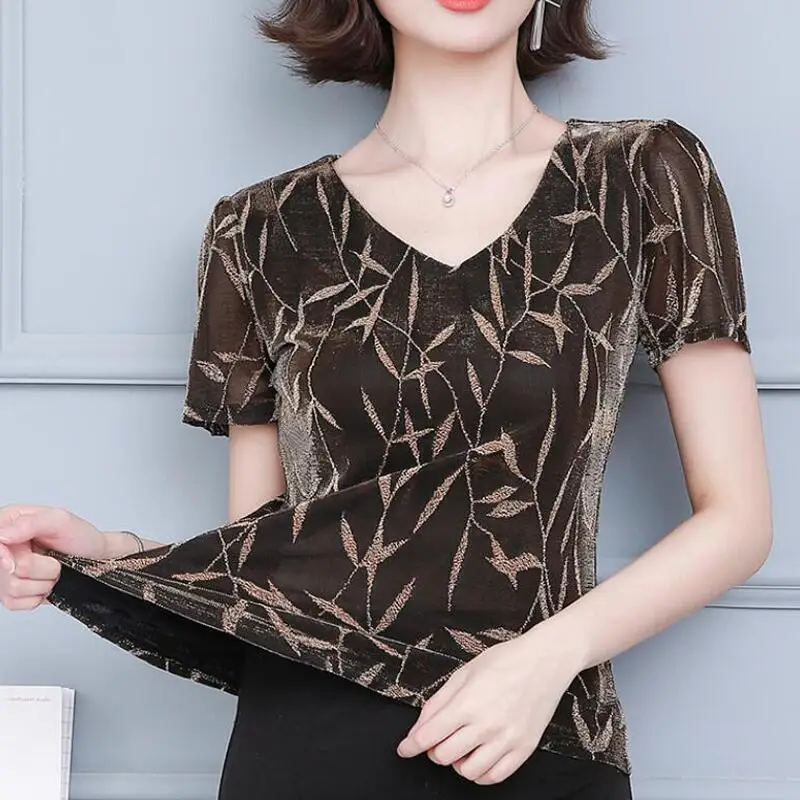 

Summer Short Sleeve Women Blouses Fashion Bright Silk Print Lace Blouse Women Shirts Korean Plus Size Women Tops Blusas Mujer