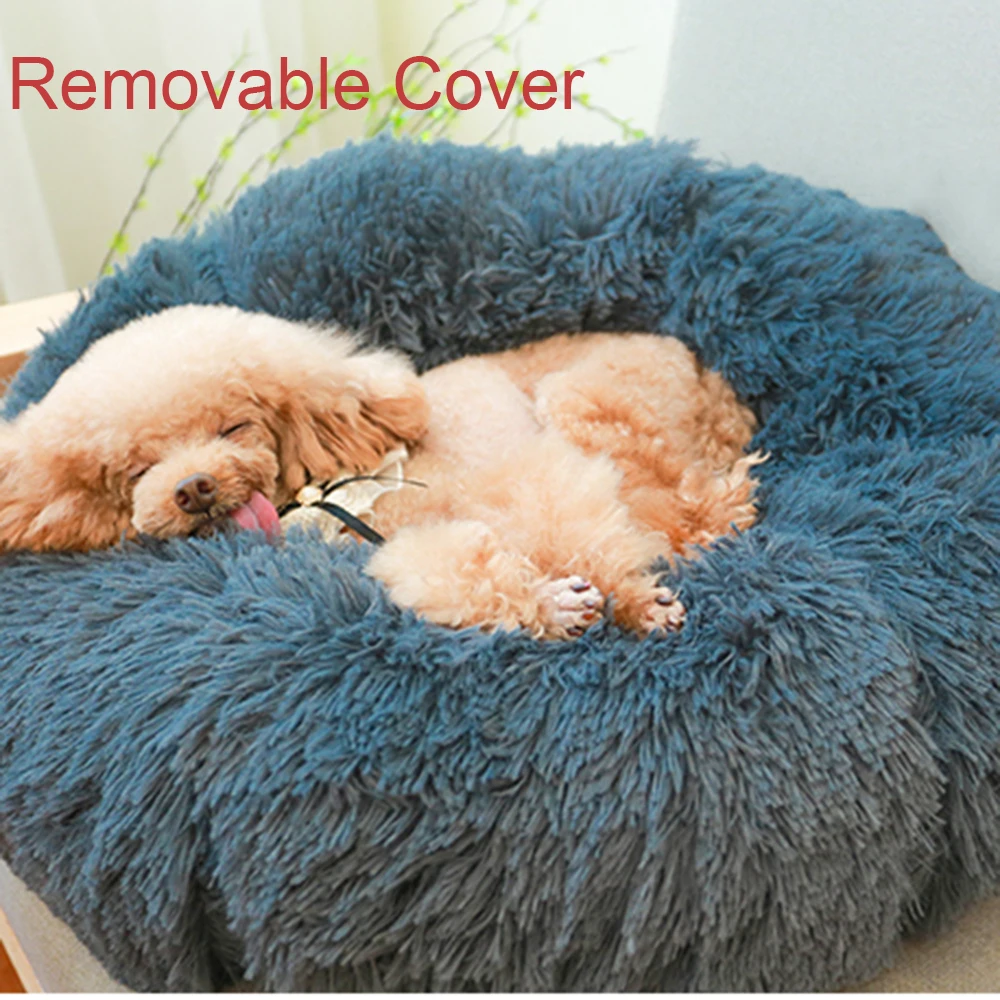 

Super Soft Pet Bed With Zipper Winter Warm Sleeping Bed for dog Dog Round Cat Long Plush Puppy Cushion Mat Portable Cat Supplies