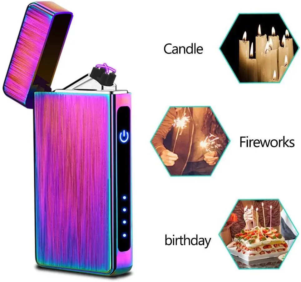 

Dual Arc Plasma Lighter with Battery Indicator USB Rechargeable Windproof Flameless Electric Lighter for Fire Outdoors Adventure