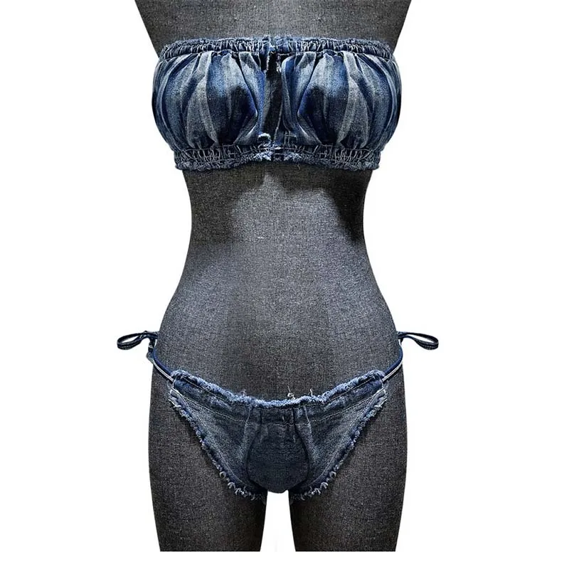 

TASTIEN 2 Piece Swimsuit Sexy Denim Bikini Set Women Push Up Bathing Suit Booty Beach Wear Biquini Brazilian Plus Size Swimwear