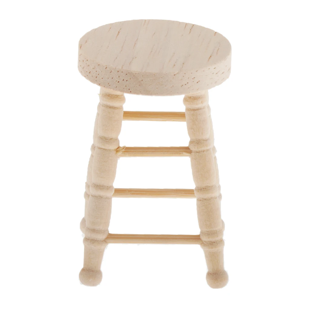 

1:12 Dollhouse Living Room Dining Round Stool Wooden Footstool Barstool Toy