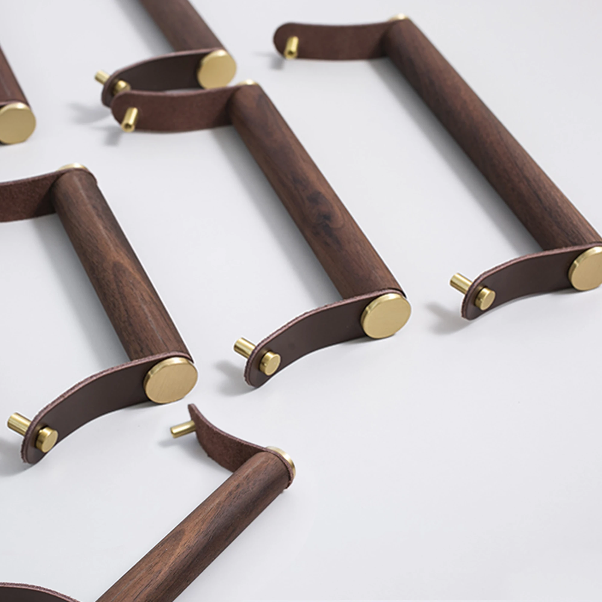 Деревянные регулируемые мебельные ручки Длинные для шкафа и ящика кожаные