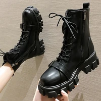 2021 new winter womens ankle boots motorcycle punk wind boots thick heel casual lace round toe platform boots shoes for women