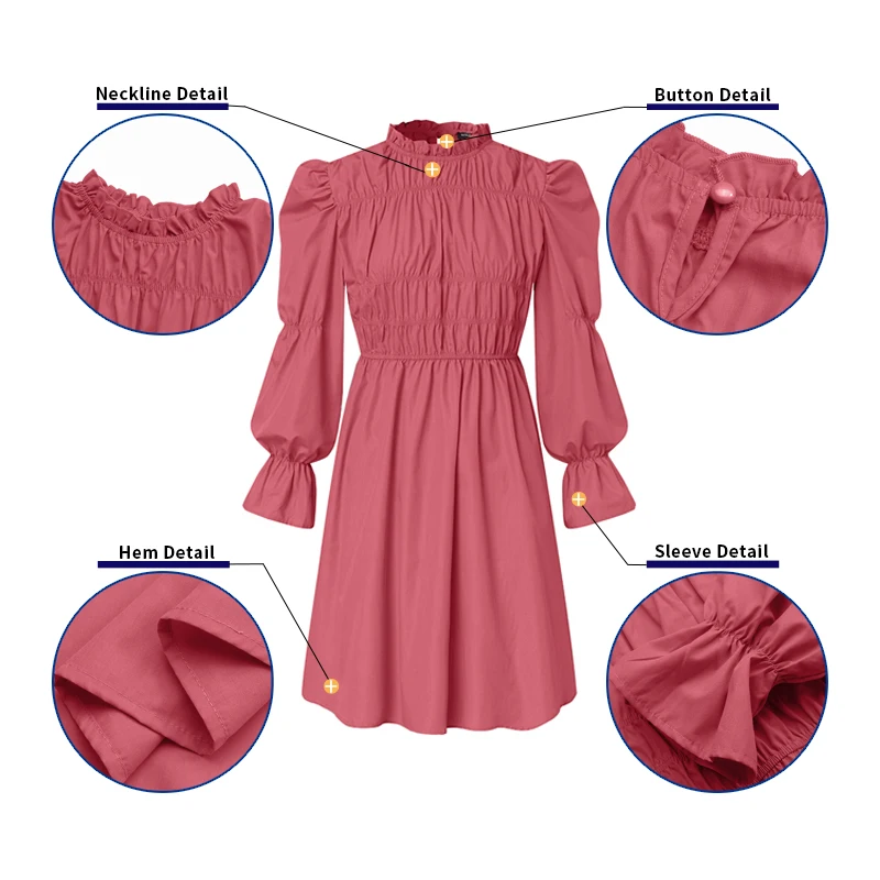 

VONDA Women Mini Dress Spring Elegant Lace Puff Sleeve Long Sleeve O Neck Dresses Loose Solid Pleated Bohemian Vestidos Femme