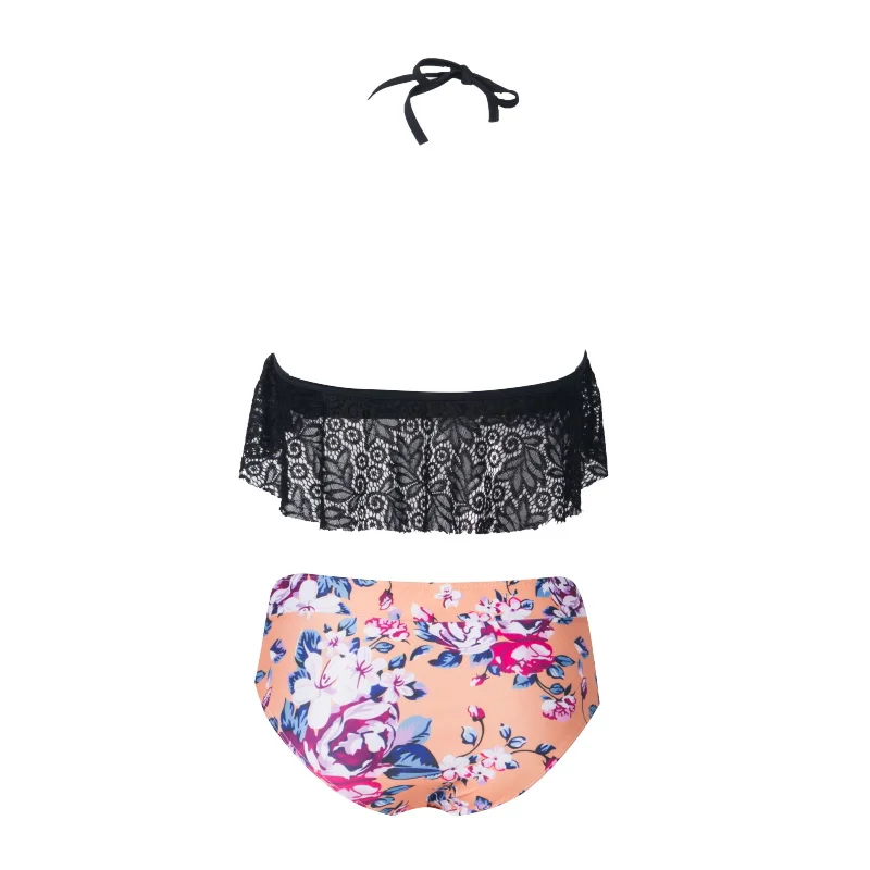 

Mesh Ruffle Women Bikini Sets 2021 New Floral High Waist Swimsuit Summer Beach Swimwear Push Up Halter Swimming Suit Female S-XL