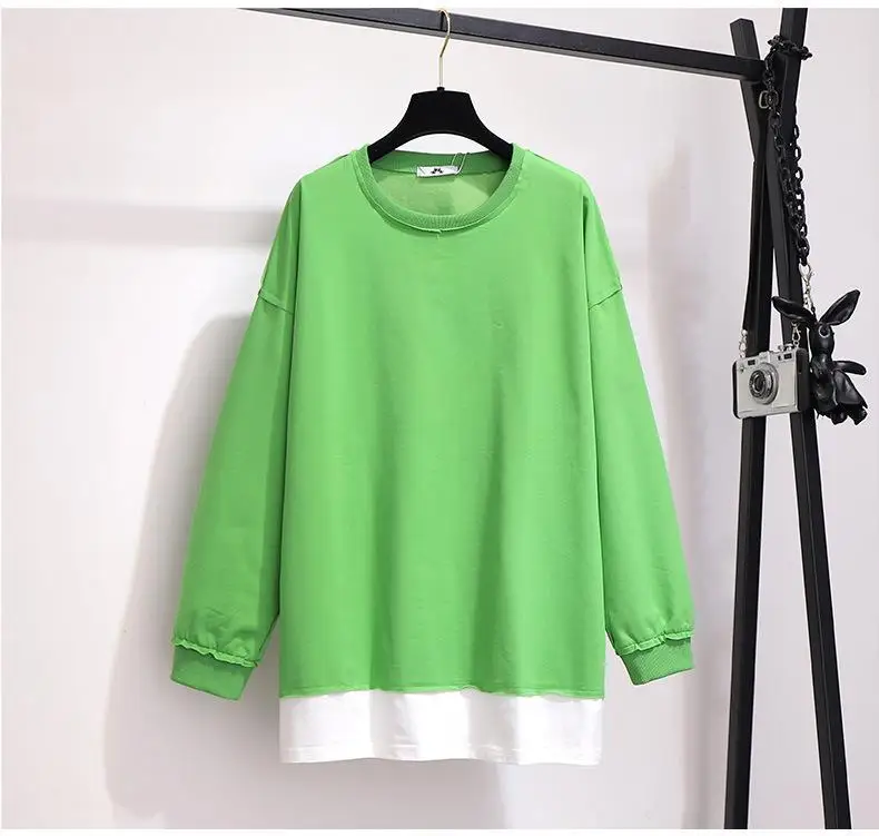 2XL-6XL плюс размер Осенняя Женская толстовка хлопок Повседневный длинный рукав пэчворк пуловер 5XL большой размер зимний свитер Топы
