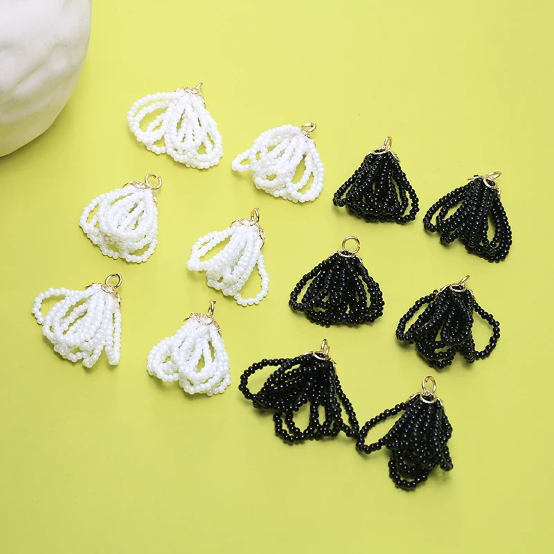 

4pcs Korean Elegant crystal glass woven retro style Drop Earrings alloy flower hat pendant diy jewelry accessories materials
