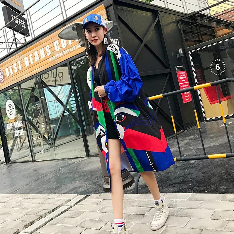 Осень 2021 женское длинное свободное тонкое пальто с мультяшным принтом лисы и