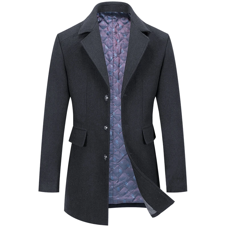 Для мужчин пальто Уличная Шерсть Тренч одноцветное стильное длинное Зимнее