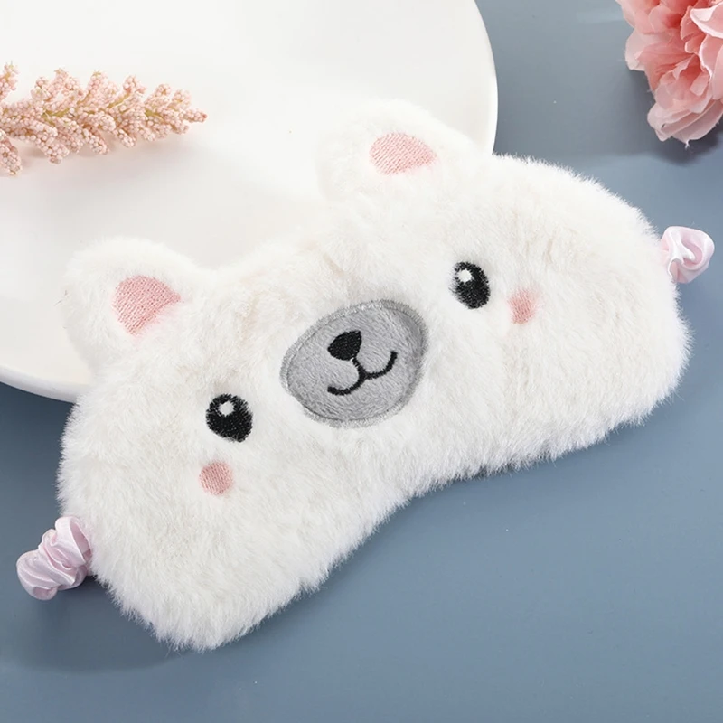 

Fluffy Plush Sleeping Eye Mask Cartoon Animal Embroidery Satin Lined Blindfold