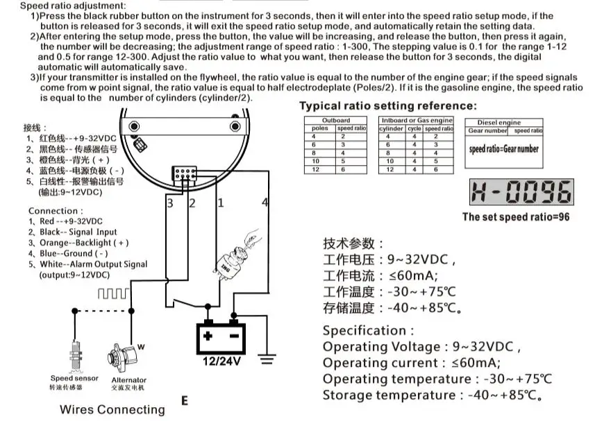 Водонепроницаемый Тахометр 85 мм спидометр 6000 об/мин тахометр с песометром 9 в 32 В