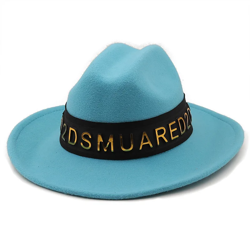 Женская фетровая шляпа с широкими полями теплая надписью повседневная