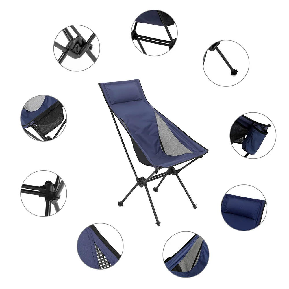 구매 튼튼한 초경량 휴대용 접이식 달 의자, 캐리 가방 안티 슬립 스탠드 방수 천 낚시 캠핑 정원 야외