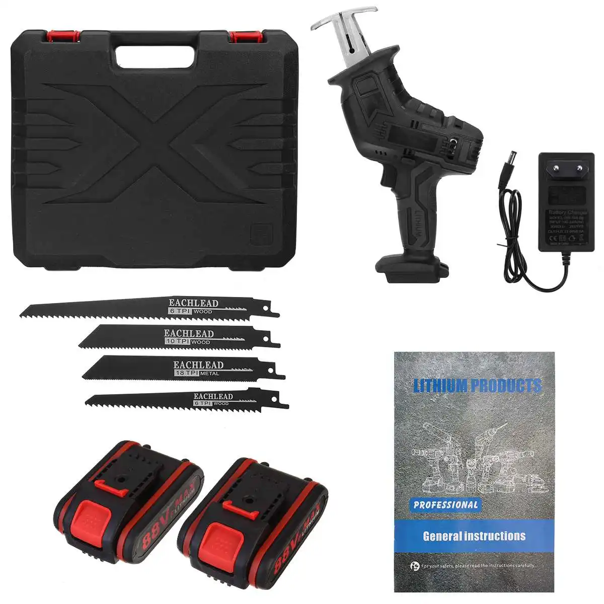 

NEW 88V Cordless Reciprocating Saw Handsaw Saber Saw Multifunction Saw for Metal Wood Pipe Cutting Saw with 4 Blades Kit