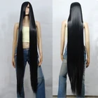 Черные длинные прямые Термостойкие волосы 80 см, 100 см, 120 см, 150 см, 200 см, костюм для косплея, парик + шапочка для парика