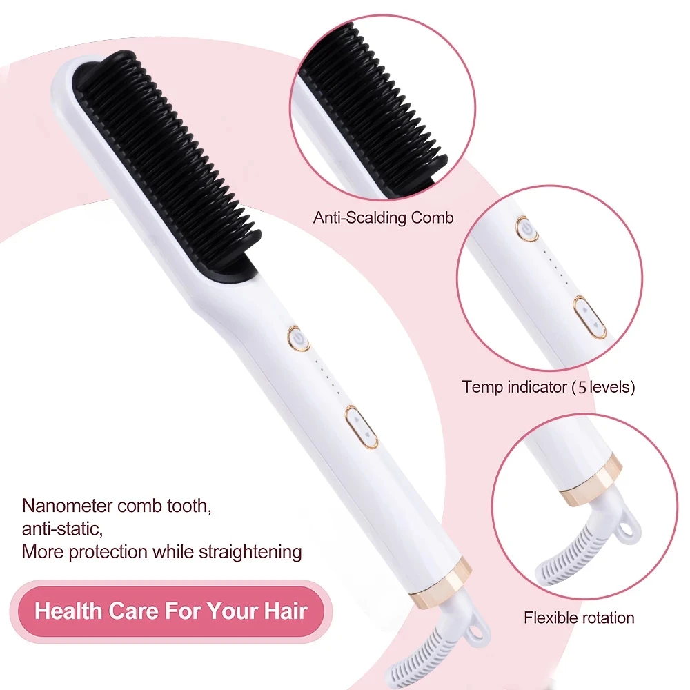 

2 in 1 Hair Straightener Comb Fast Hot Heating Beard Combs Electric Hair Brush Straightener Styler Curling Iron Anti-Scald