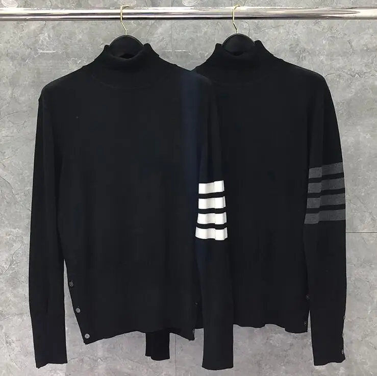 2020 Fashion  Brand Sweaters Black Men Slim Turtleneck Pullovers Clothing Striped Wool Spring and Autumn Casual Coat