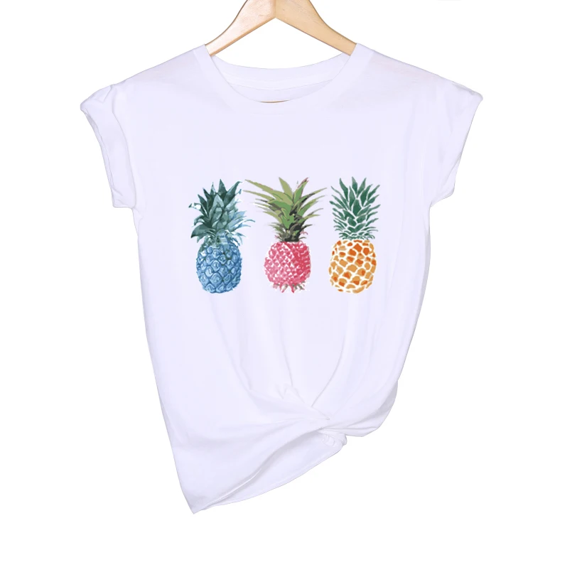 

Colorful Pineapple Printed Womens O-Neck Fashion Plus Size Thin T-Shirt Girls Personality Casual Tops Summer Oversize Loose Tees