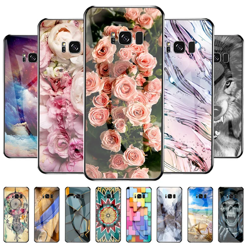 

Tempered Glass Case For Samsung S8 Case Luxury Bumper Pattern Funda For Samsung Galaxy S8 S Light Luxury Shockpro Cover Coque