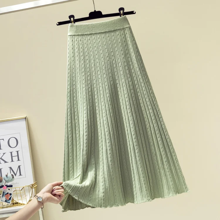 Юбка-миди Женская трикотажная мягкая плиссированная юбка в Корейском стиле