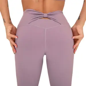 Новые спортивные облегающие брюки, женские леггинсы для фитнеса, нейлоновые Длинные повседневные брюки до щиколотки с высокой талией, женские Леггинсы пуш-ап с бантом, одежда для спортзала