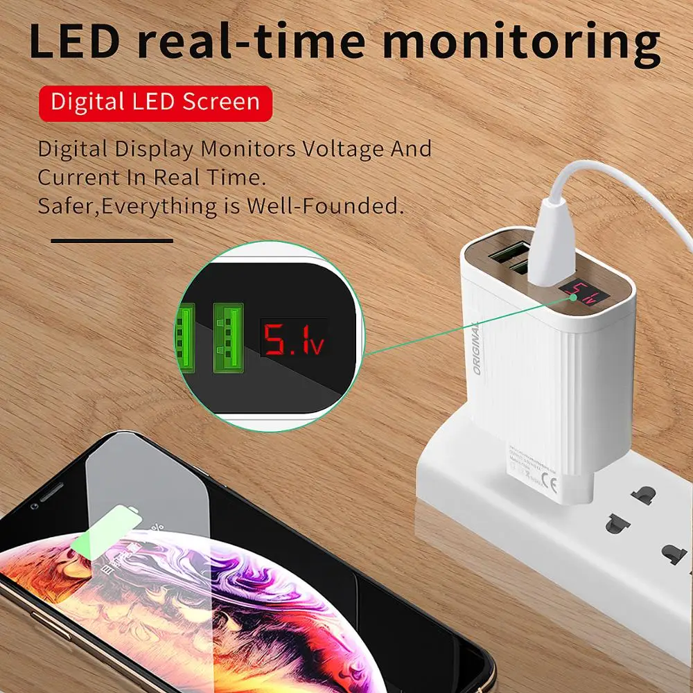 GOOJODO Цифровое зарядное устройство для телефона с 3 портами USB 3A Max умное быстрое зарядное устройство для путешествий настенное зарядное устройство адаптер для iPhone samsung Xiaomi