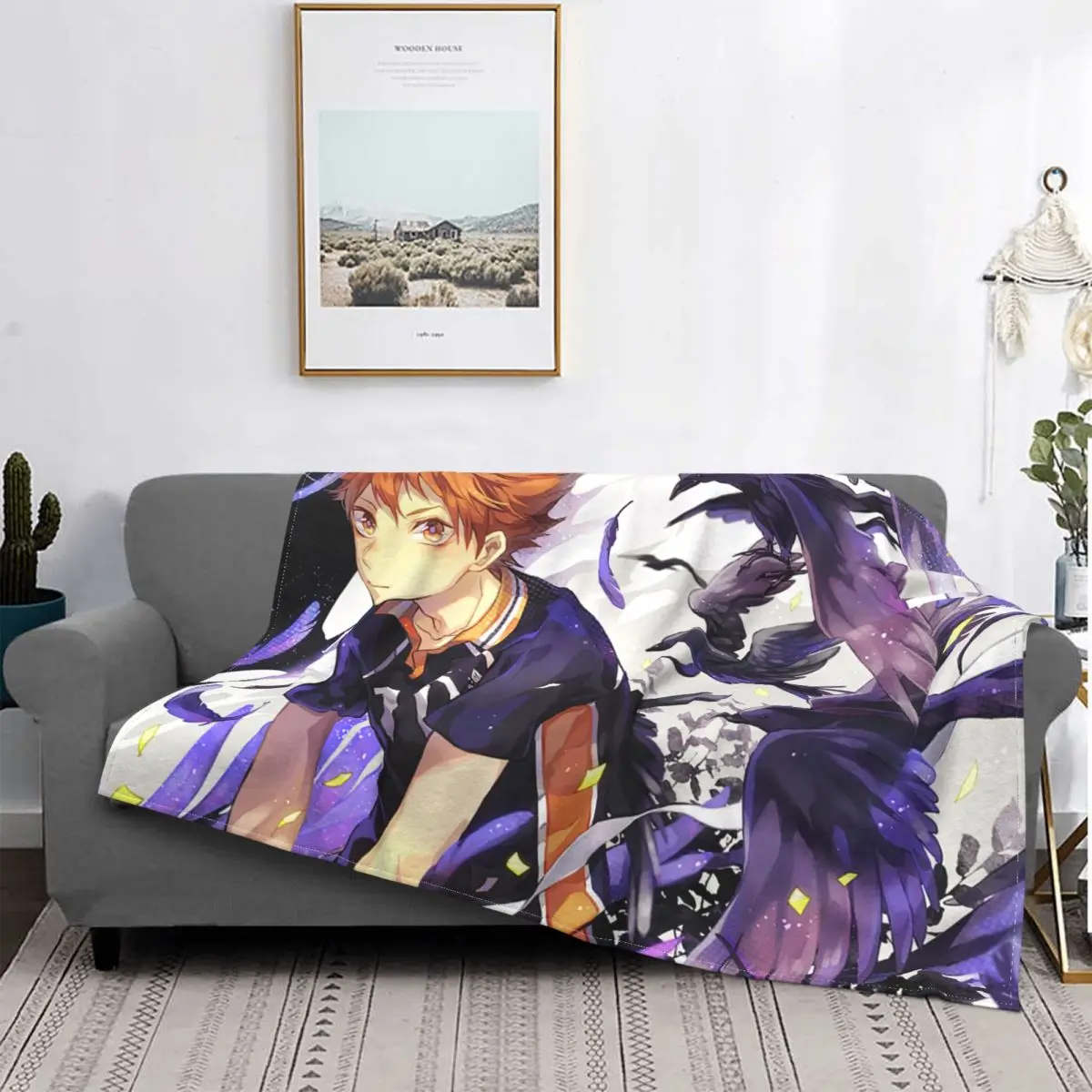 

Haikyuu-Manta de franela Shoyo Hinata, manta divertida de Anime japonés para cama, sofá, colcha fina de felpa de 125x100cm