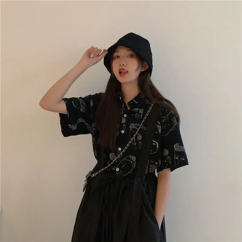 

Harajuku Shirt Women Korean Style Blouses Women Summer 2021 Fashion Ladies Button Up Streetwear Punk Girls Black Tops Chic