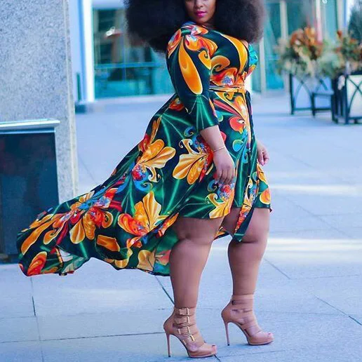 4XL 5XL платье большого размера для женщин с цветочным принтом и глубоким v-образным