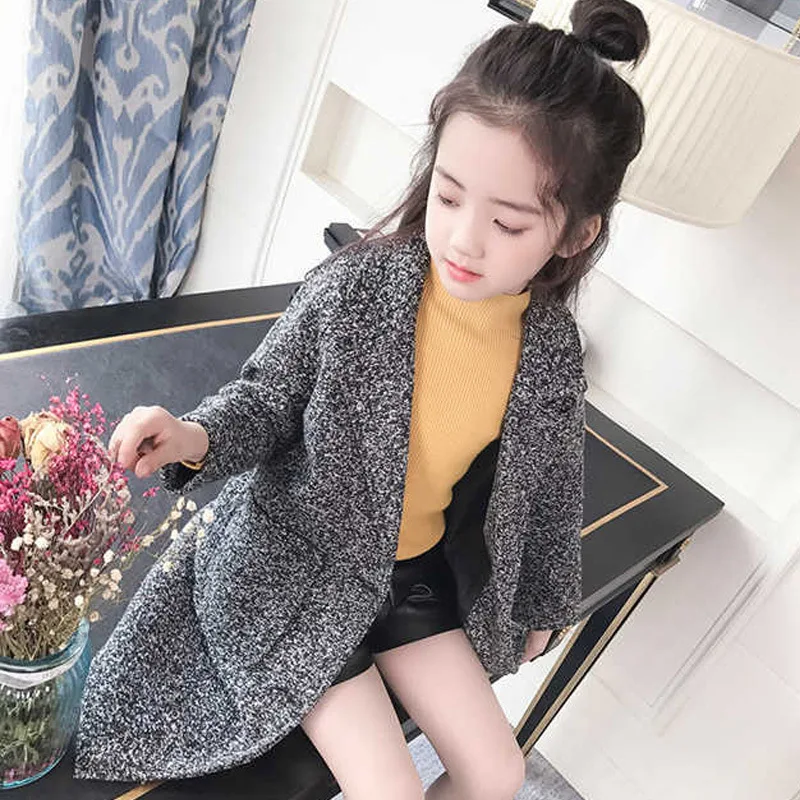 Новое пальто для девочек-подростков на осень и зиму толстые теплые шерстяные