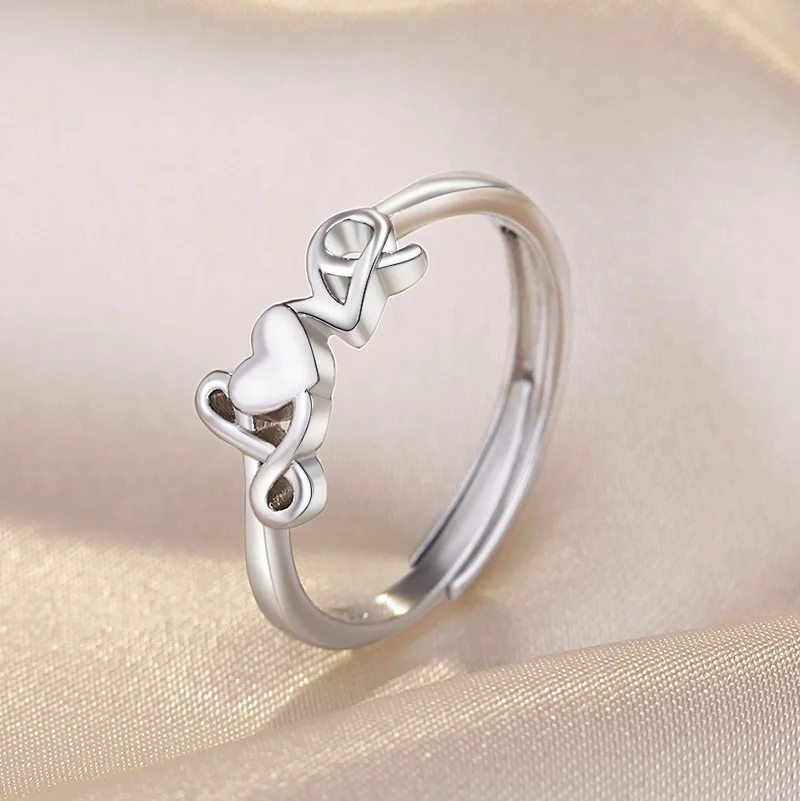 

Simple Love Alphabet Silver Ring Women Girls Open Index Finger Ring INS Zircon Adjustable Hand Jewelry Birthday Gift Engagement