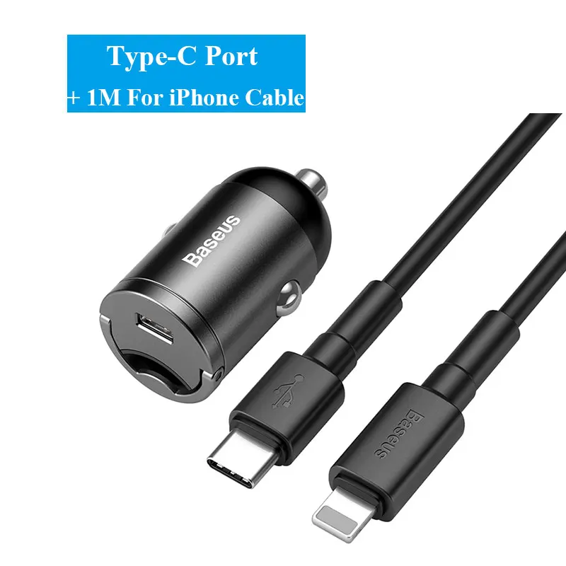 With 1M iPhone Cable Автомобильное мини-зарядное устройство Baseus PD 3,0 быстрое зарядное устройство для iPhone 11 Pro Max X Xs Xr 30 Вт автомобильное зарядное устройство для телефона с быстрой зарядкой 4,0 SCP AFC - Тип штекера: With 1M iPhone Cable