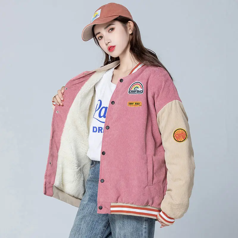 

Plus Velvet Thickening Women Coat Winter Fashion Lamb Wool Warm Casual Parkas 2021 New Corduroy Hooded Loose Women Jacket