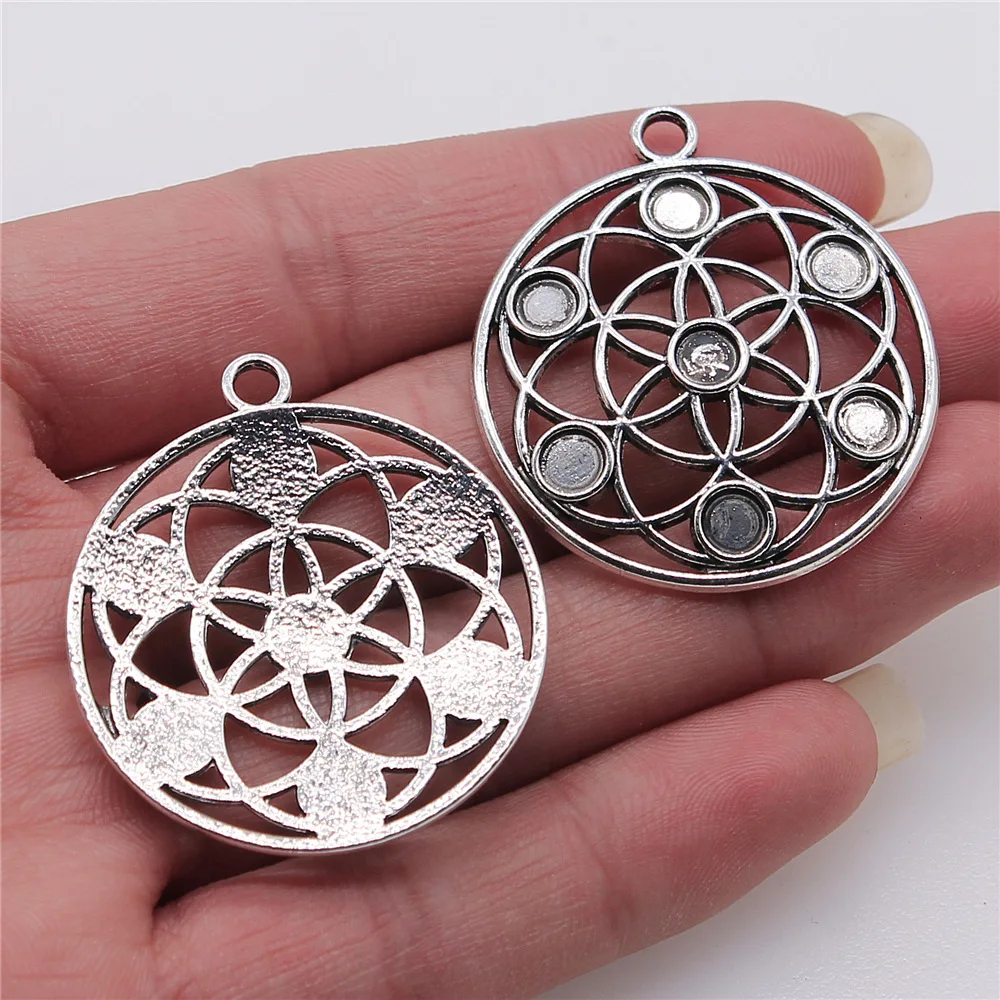 

10pcs 35x39mm Antique Silver Color Flower Of Life Chakra Charms For Jewelry Making B14487